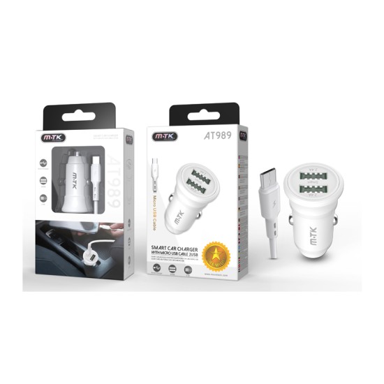 SMART CAR CHARGER WITH MICRO CABLE 2 USB 2.4A MTK WHITE